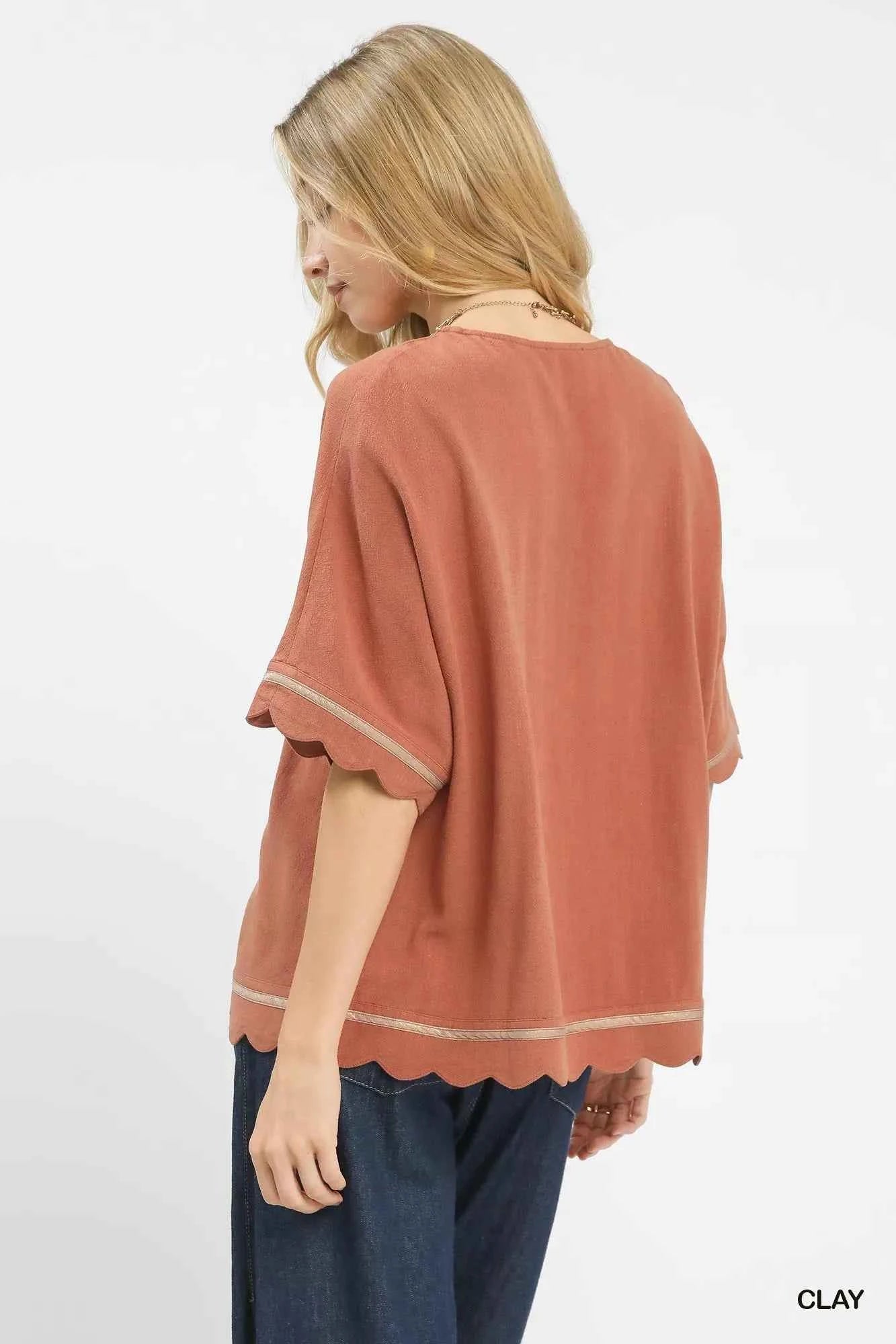 Umgee Linen Blend Scallop Trim Top d3fb8d1c-4168-47f0-bfb5-d6af95d88980-Max-Origin