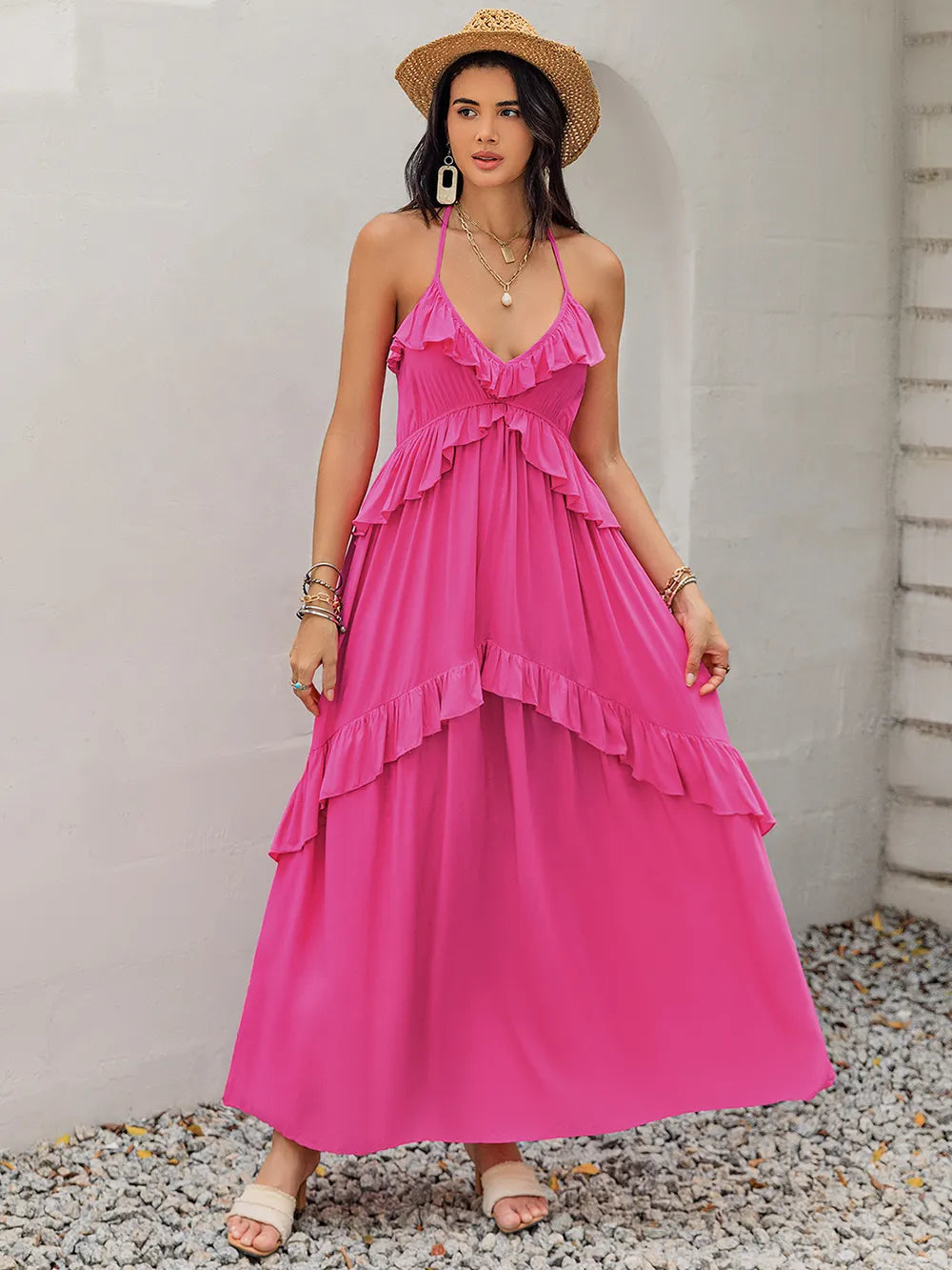 Ruffled Halter Neck Maxi Dress d433ade4-53cd-48cd-a442-778ad0725dbb-Max