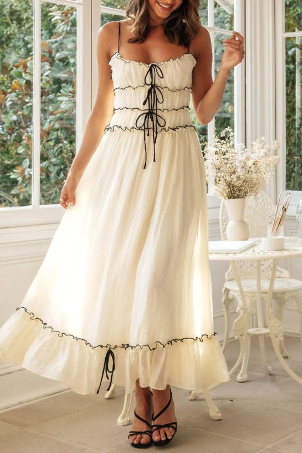 Frill Tied Front Midi Cami Dress White d4acb3cc-e80d-4b20-9ef1-70df42ba26ac-Max-Origin