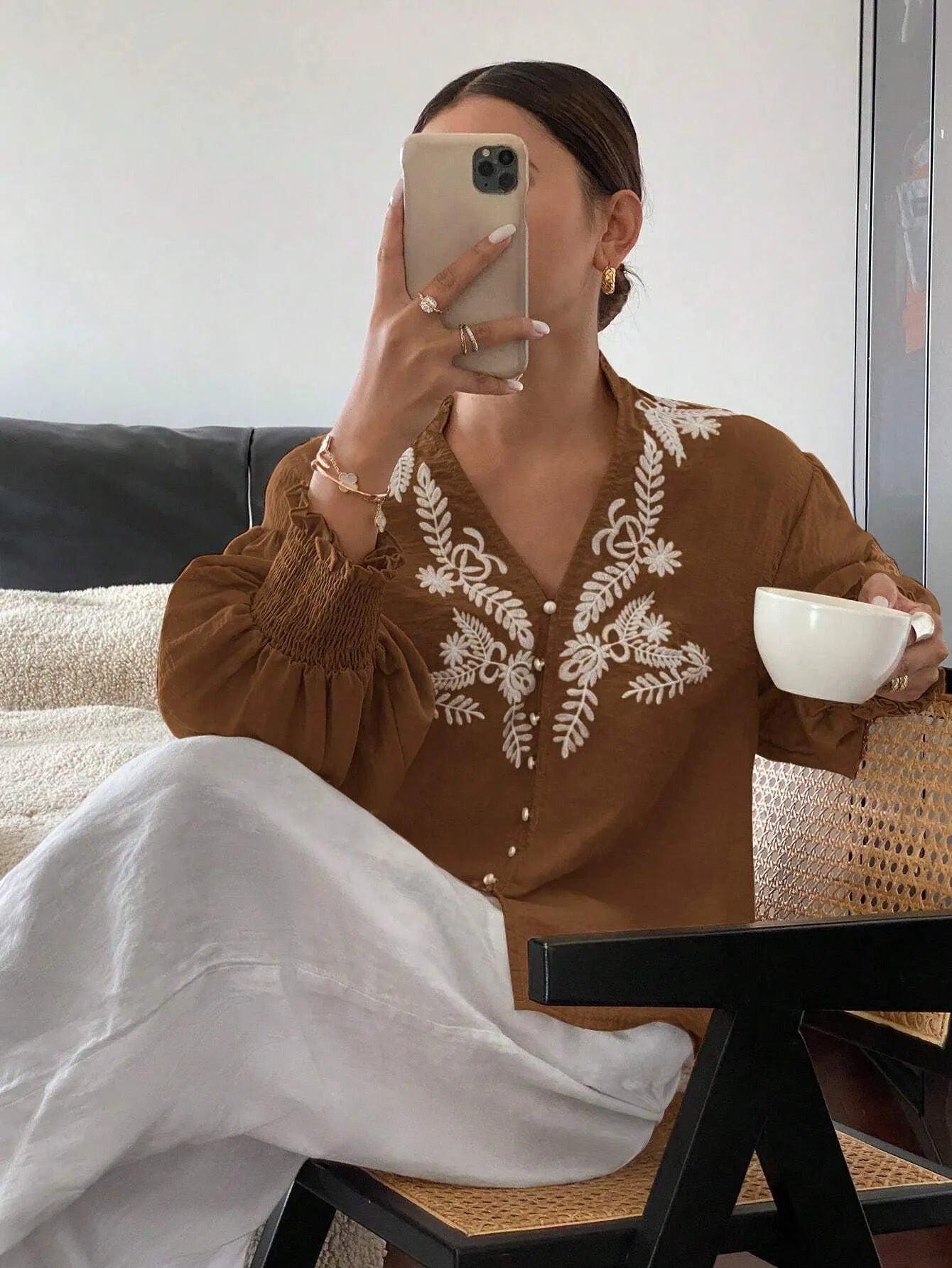 Embroidered Lantern Sleeve Blouse d4b93254-4eff-4284-ba65-d6d666b5a01b-Max-Origin