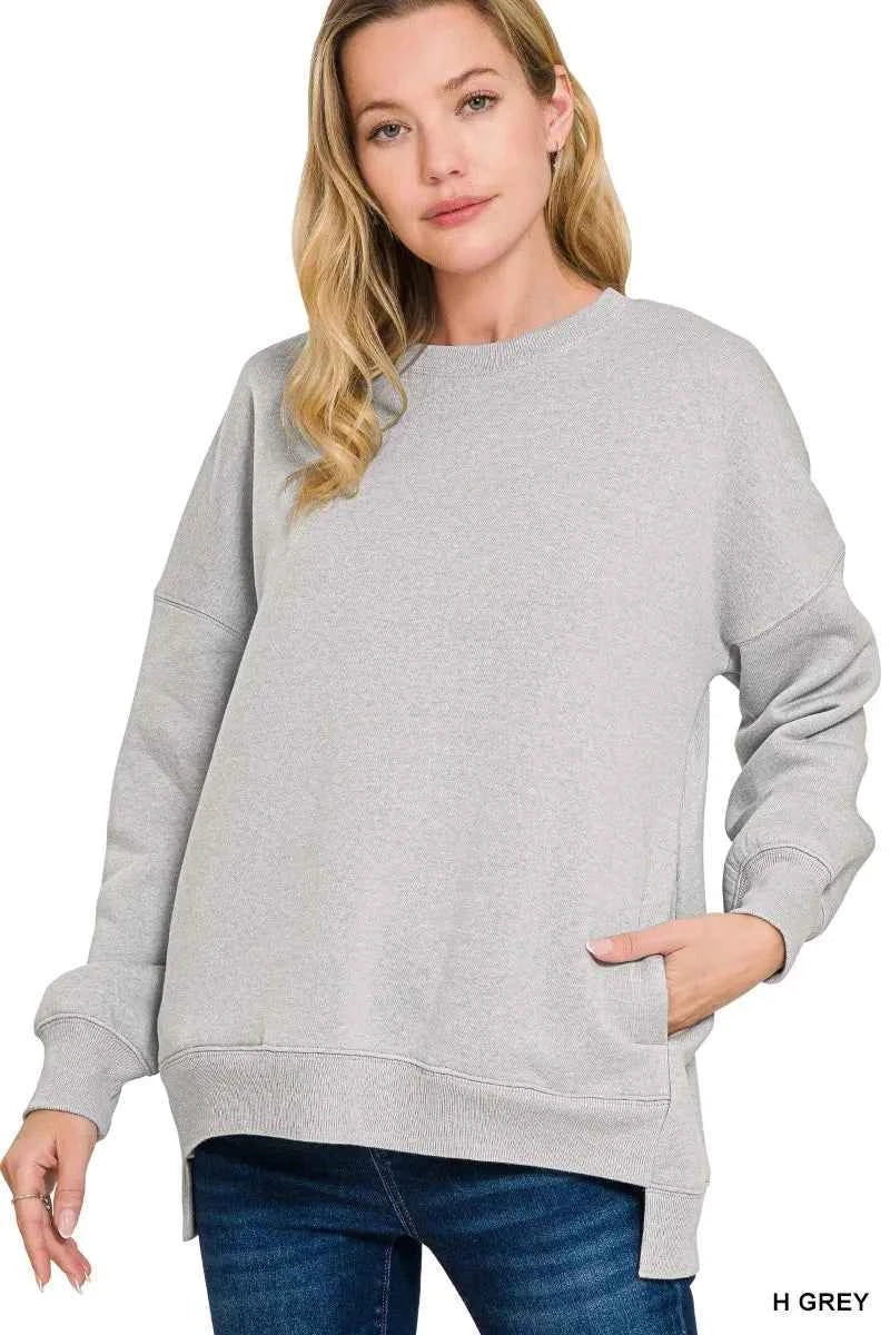 Zenana Full Size Fleece Hi-low Boyfriend Sweatshirts with Pockets Plus Size H GREY d504947503a3414cb12440ffe457c4a3-Max-Origin