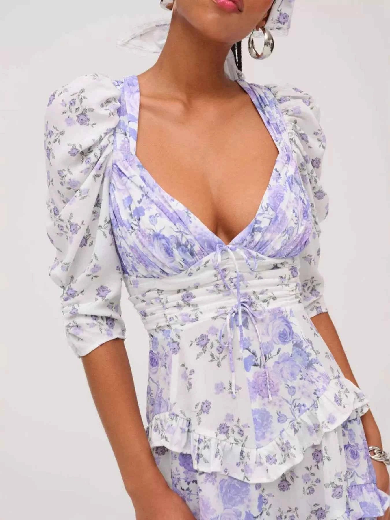 Ruffled Floral Print Half Sleeve Dress d5105b6d-8c82-4cad-86ff-787bbbf1367e-Max-Origin
