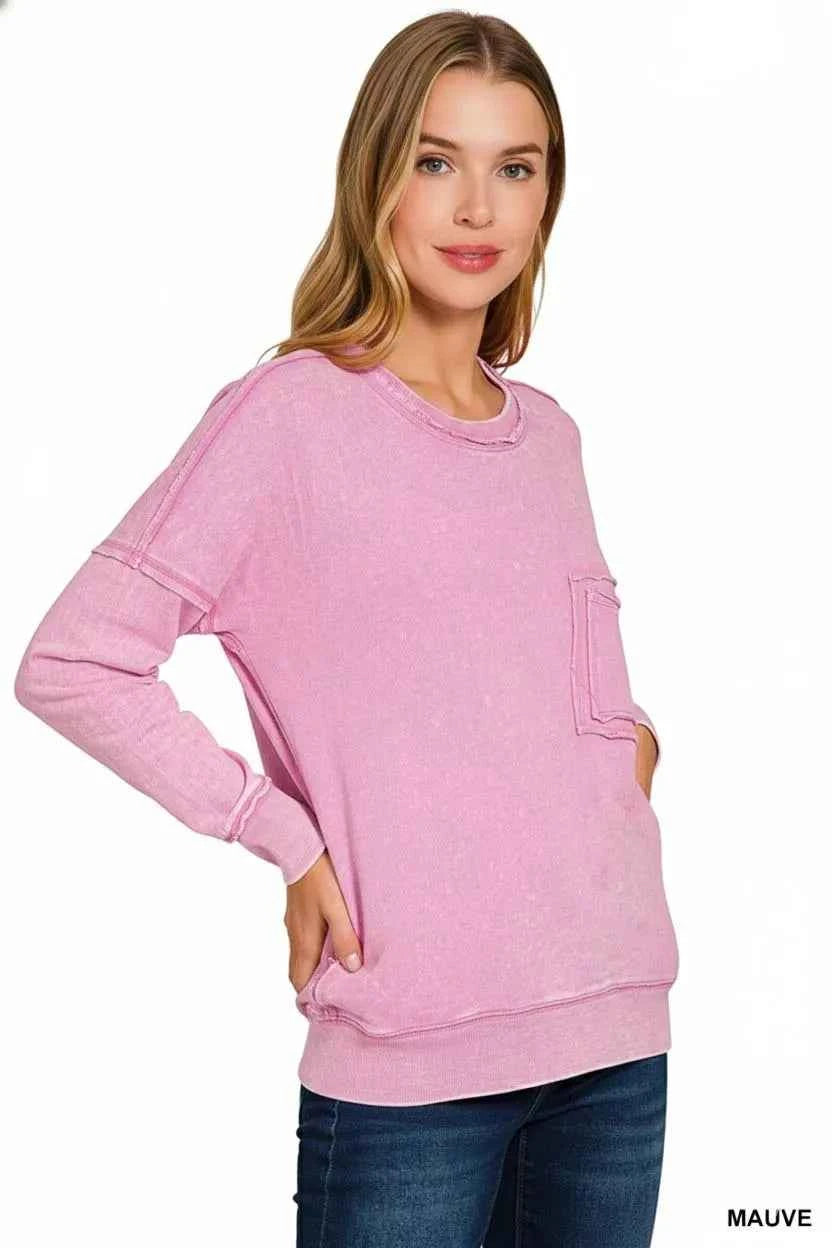 Zenana French Terry Washed Raw Edge Front Pocket Pullover d53e623a-6306-4bb2-862b-2e90829fa92d-Max-Origin