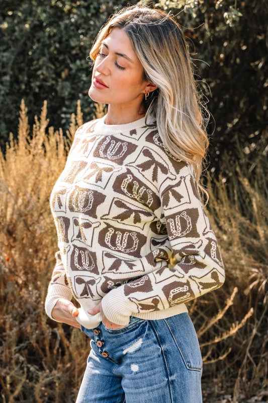 Western Bows & Horseshoes Long Sleeve Sweater d57efe0c-65e2-4a2c-8c0c-4312310f3dad
