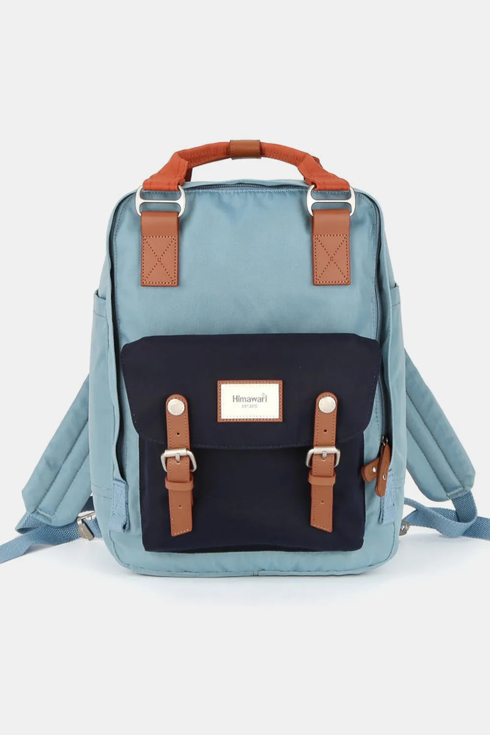 Himawari Contrast Waterproof Nylon Backpack Bag Blue Black One Size d5930319-1170-4fae-8f11-783b5e1630b8-Max