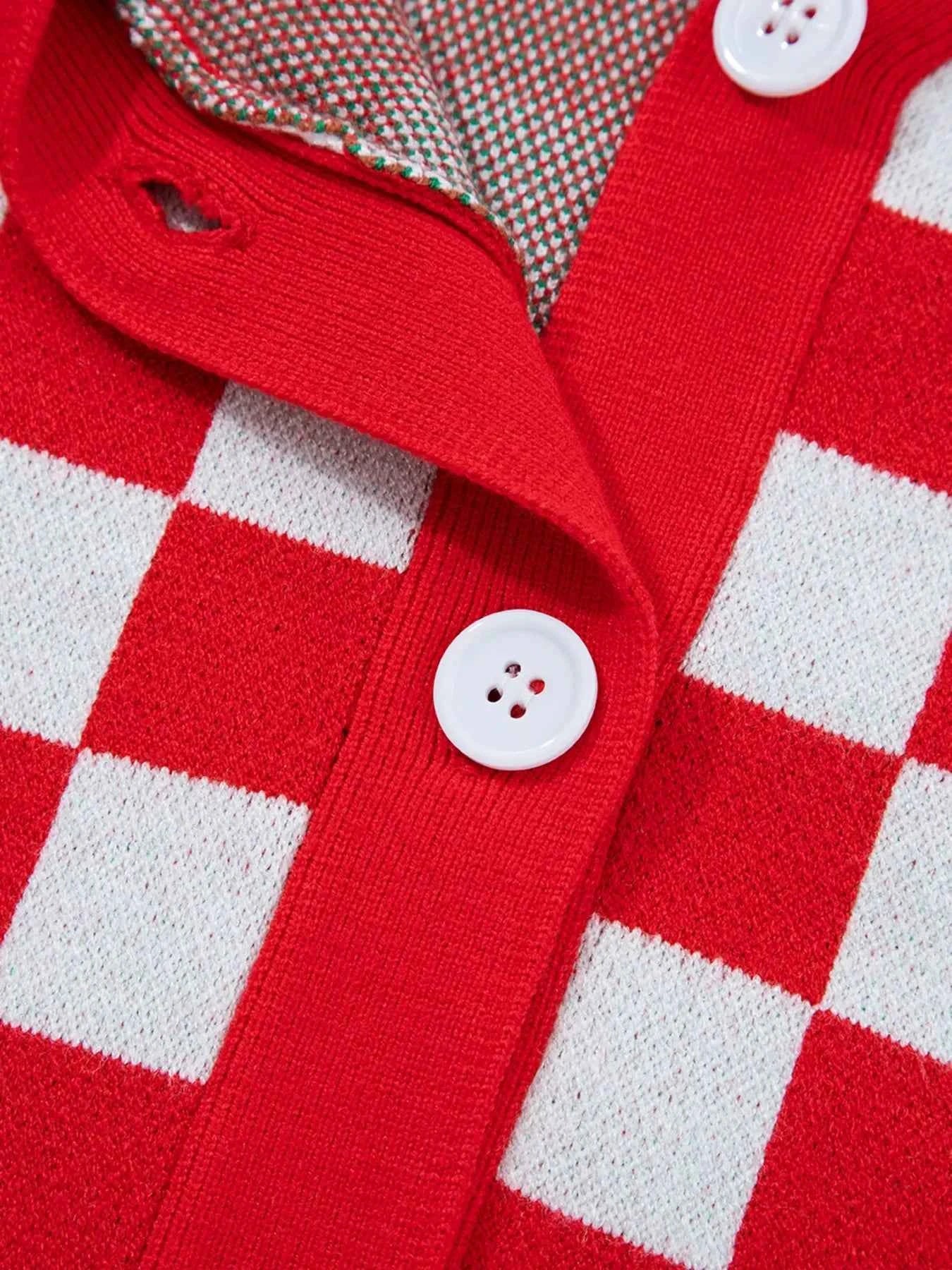 Christmas Tree Pattern Checkered Button V Neck Cardigan d5b6a9ae509d4bd78684a0959c0932c9-Max-Origin