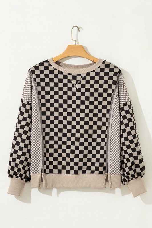 Checker Patchwork Long Sleeve Top d663be59-68b9-4e97-802e-911e9f52cef9