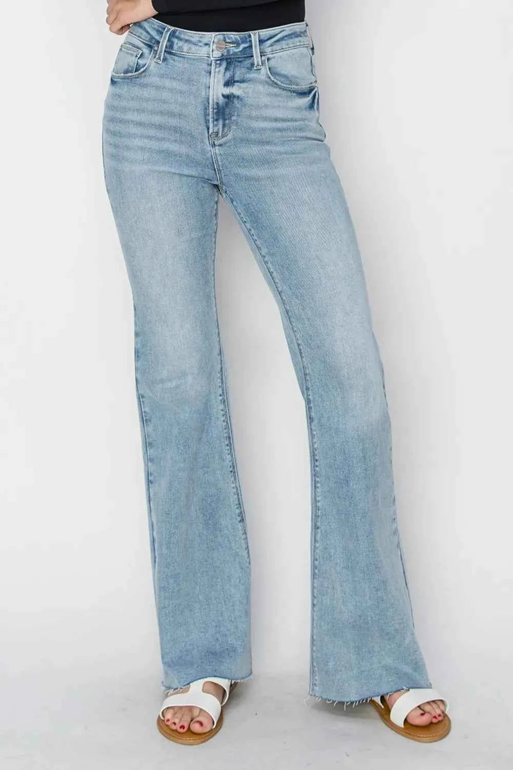 RISEN Full Size High Rise Raw Cut Hem Bootcut Jeans d66dd2c4-3047-4831-896c-1f46d3e2097a-Max