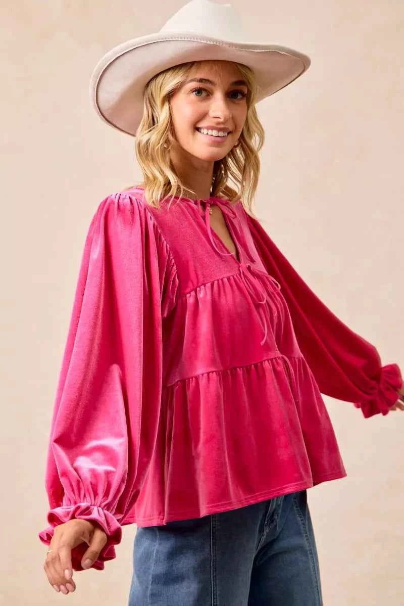 BiBi Christmas Theme Velvet Bow Tied Blouse d6ab13075d67414794437cd28b8c32d8-Max-Origin