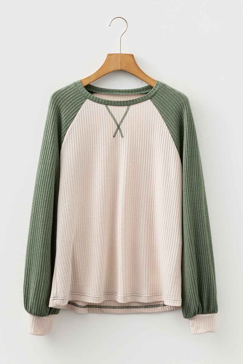 Mist Green Waffle Color Block Raglan Sleeve Top d6de7303242c5aad