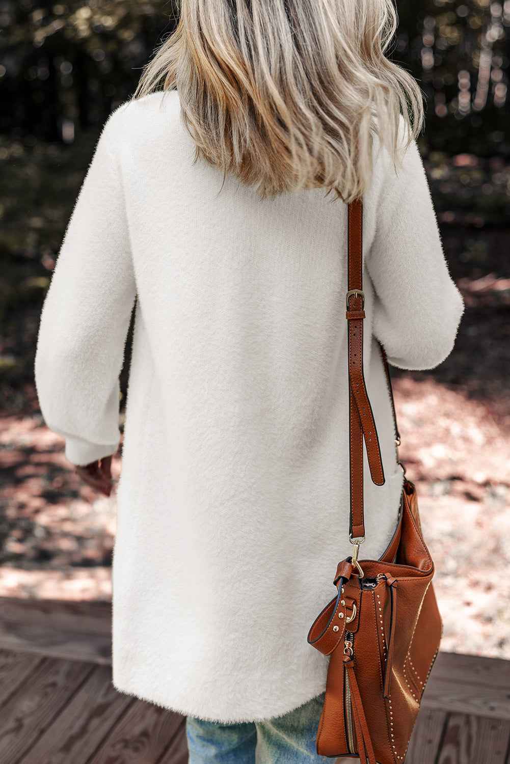 White Fuzzy Buttoned Front Midi Solid Cardigan d6fd88b6c754776a