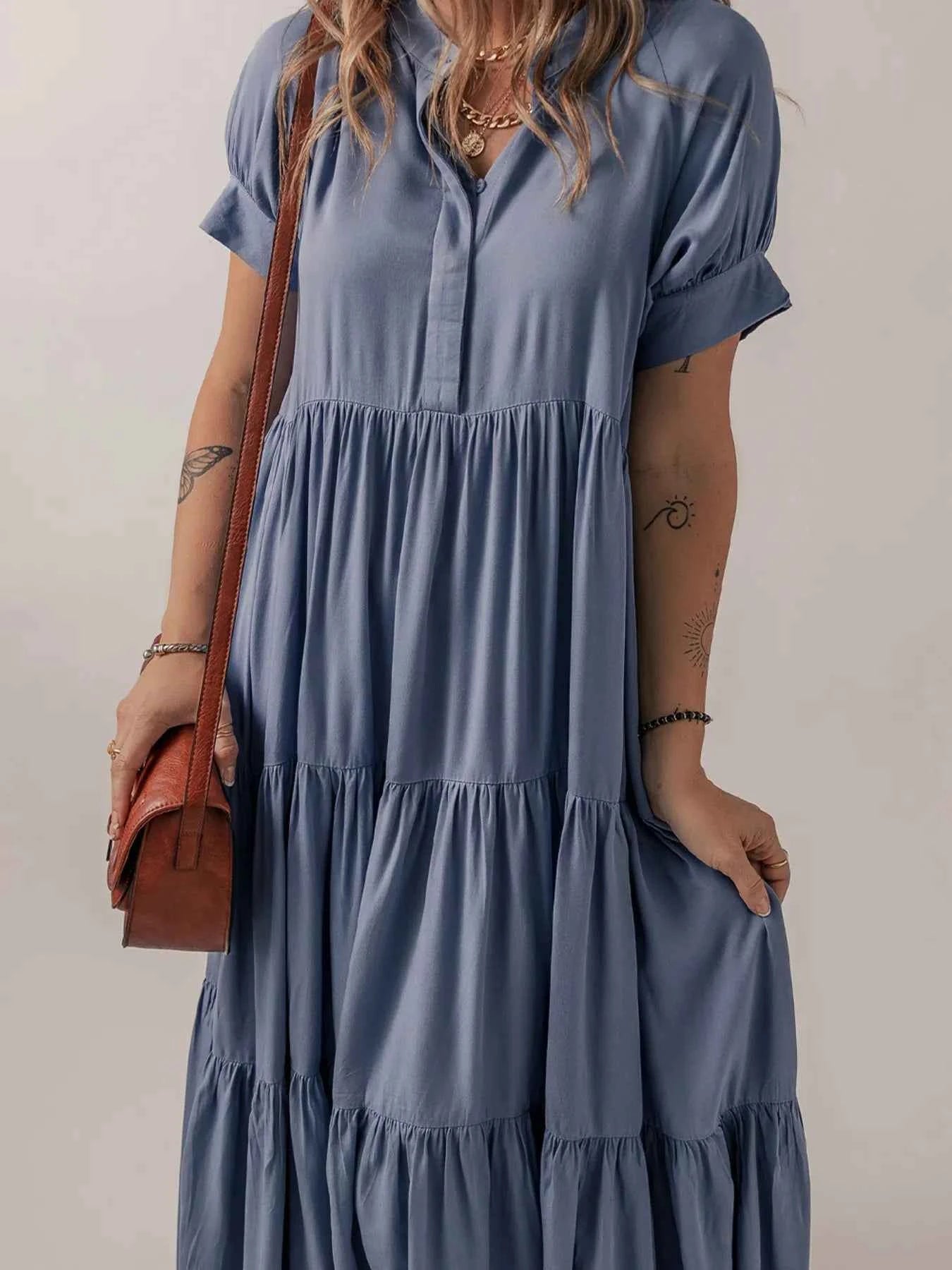 Short Sleeve Tiered Maxi Dress d76b9e5519794ed59cbc1a1917728a7b-Max-Origin