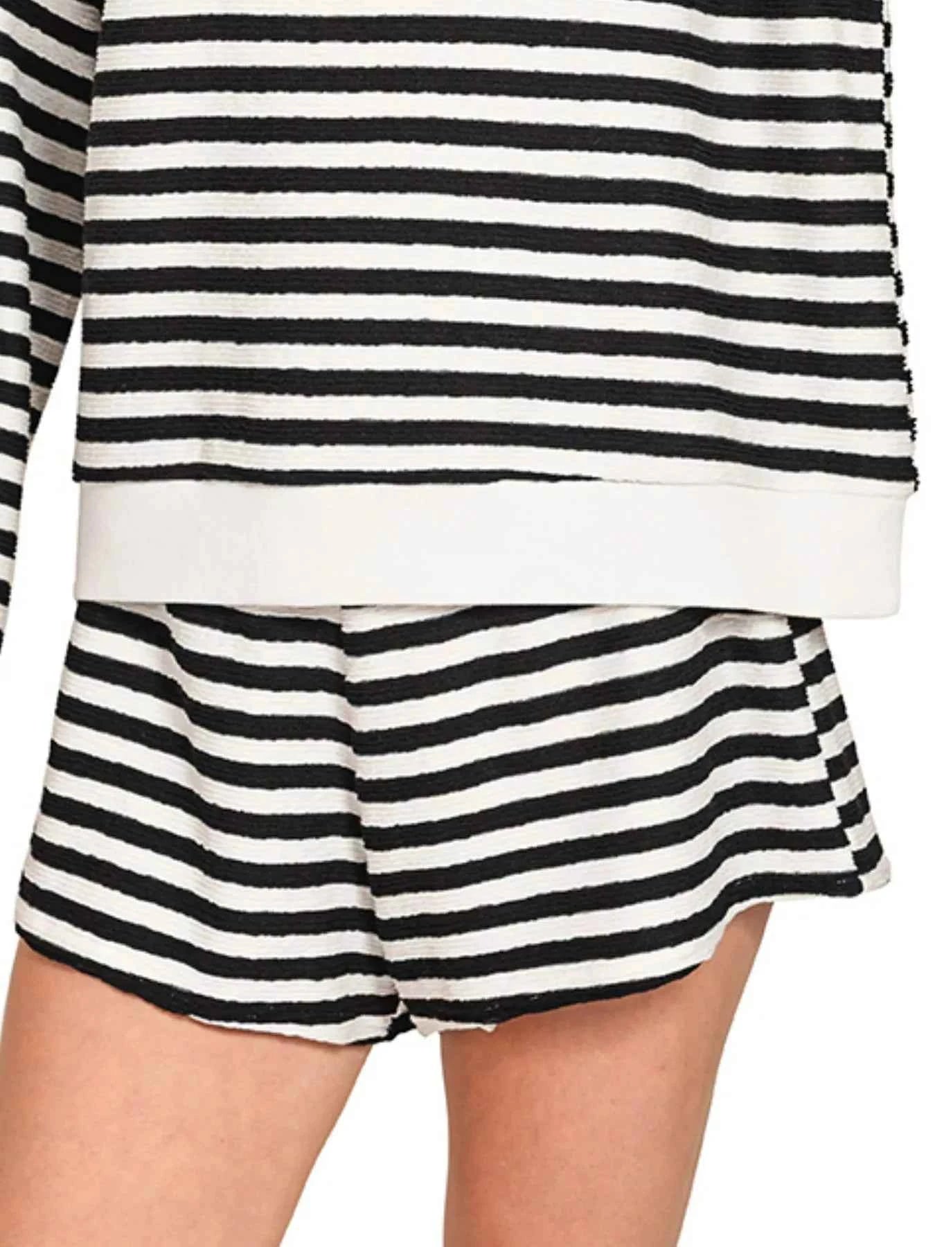 Zenana Striped Long Sleeve Top and Shorts Set d84e3a28-26d5-4368-92d8-87f14c527943-Max-Origin