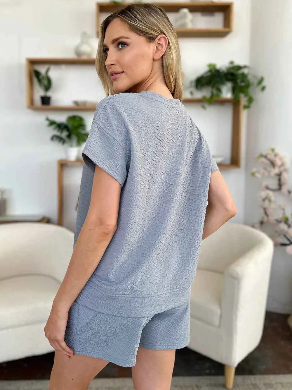 Double Take Full Size Texture Short Sleeve T-Shirt and Drawstring Shorts Set d92bf241-530c-45b2-a436-bd16ee23a114-Max