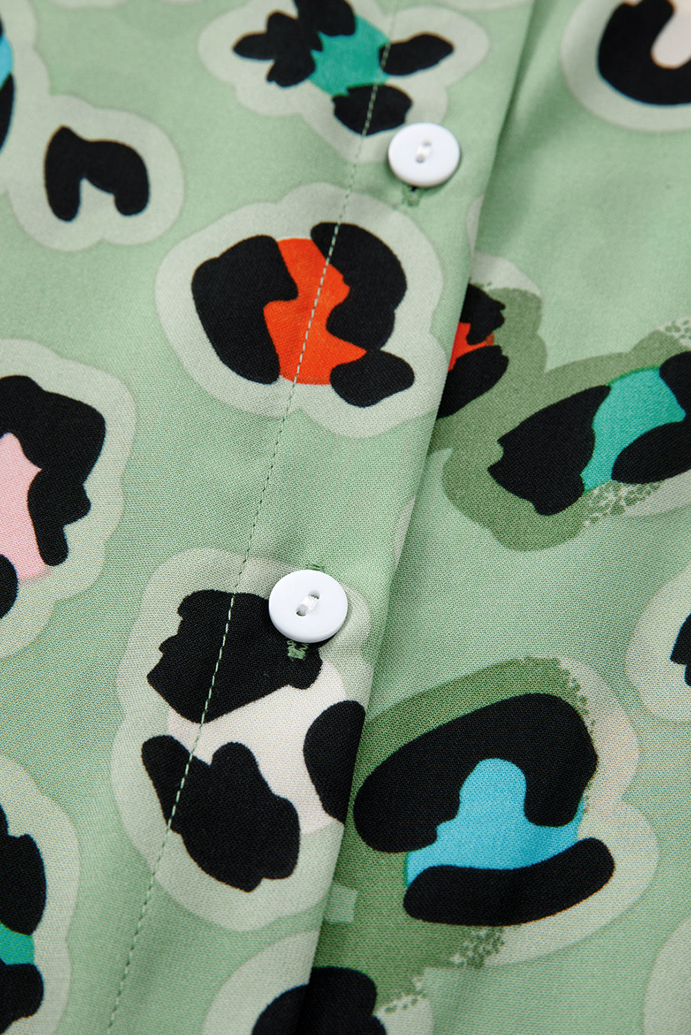 Green Leopard Print Short Sleeve Shirt and Wide Leg Pants Set d93d21da46b25e7d