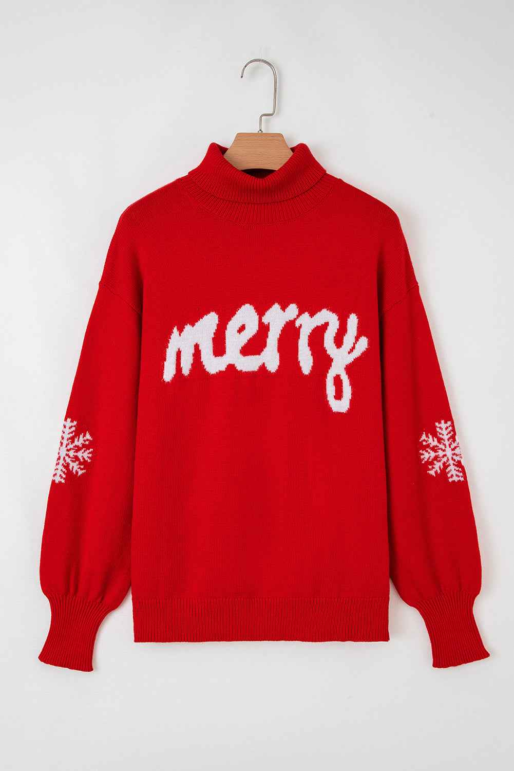 Fiery Red Merry Snowflake Pattern Christmas Turtleneck Sweater d96739fbd63a75e3