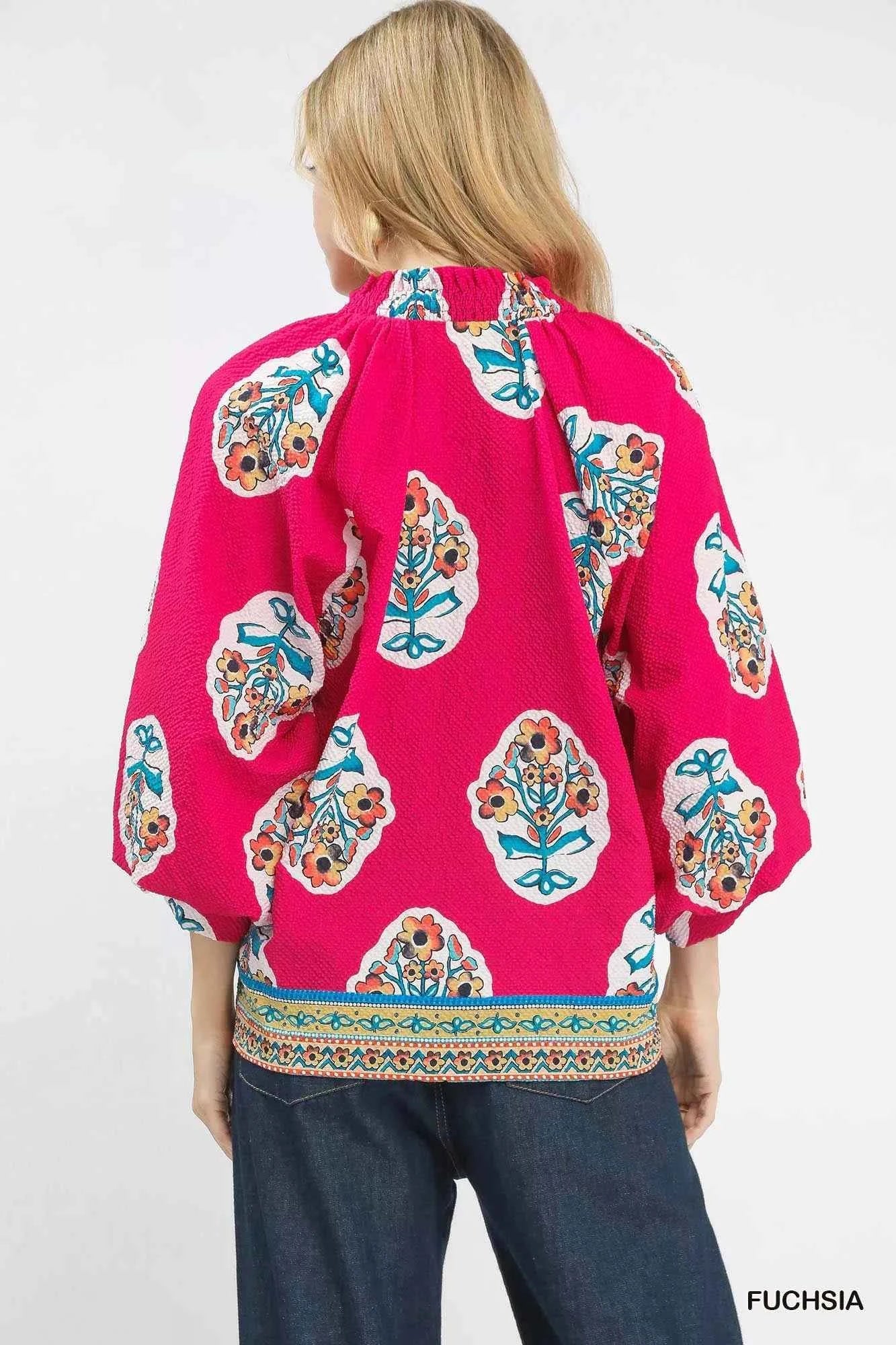 Umgee Boho Floral Print Tunic Blouse da280f8e-e995-4b5b-ad18-c338e8e6ec12-Max-Origin