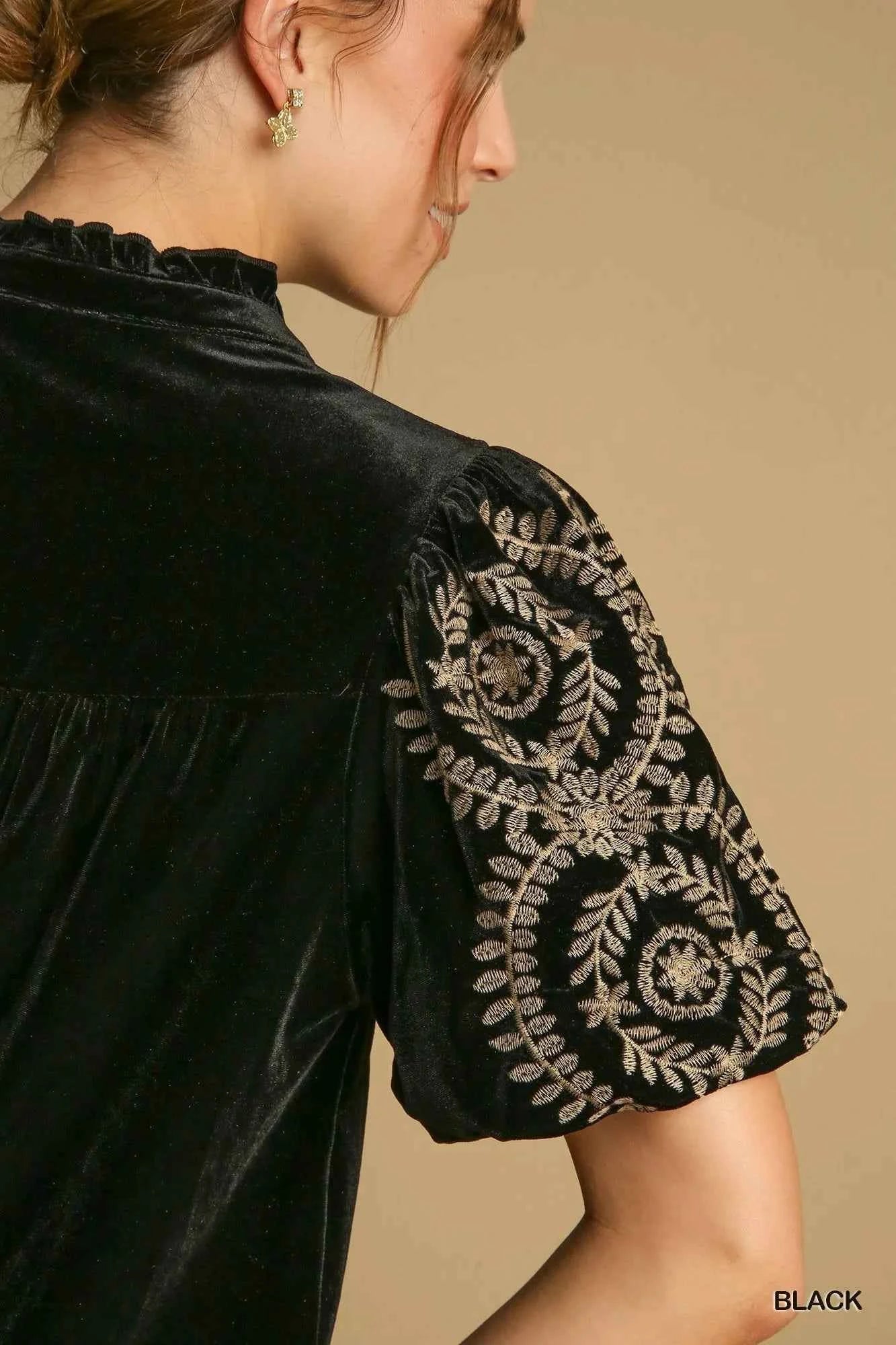 Umgee Full Size Velvet Embroidered Sleeve Blouse Plus Size da4be737-f654-4616-b21e-61710fa0ea8d-Max-Origin