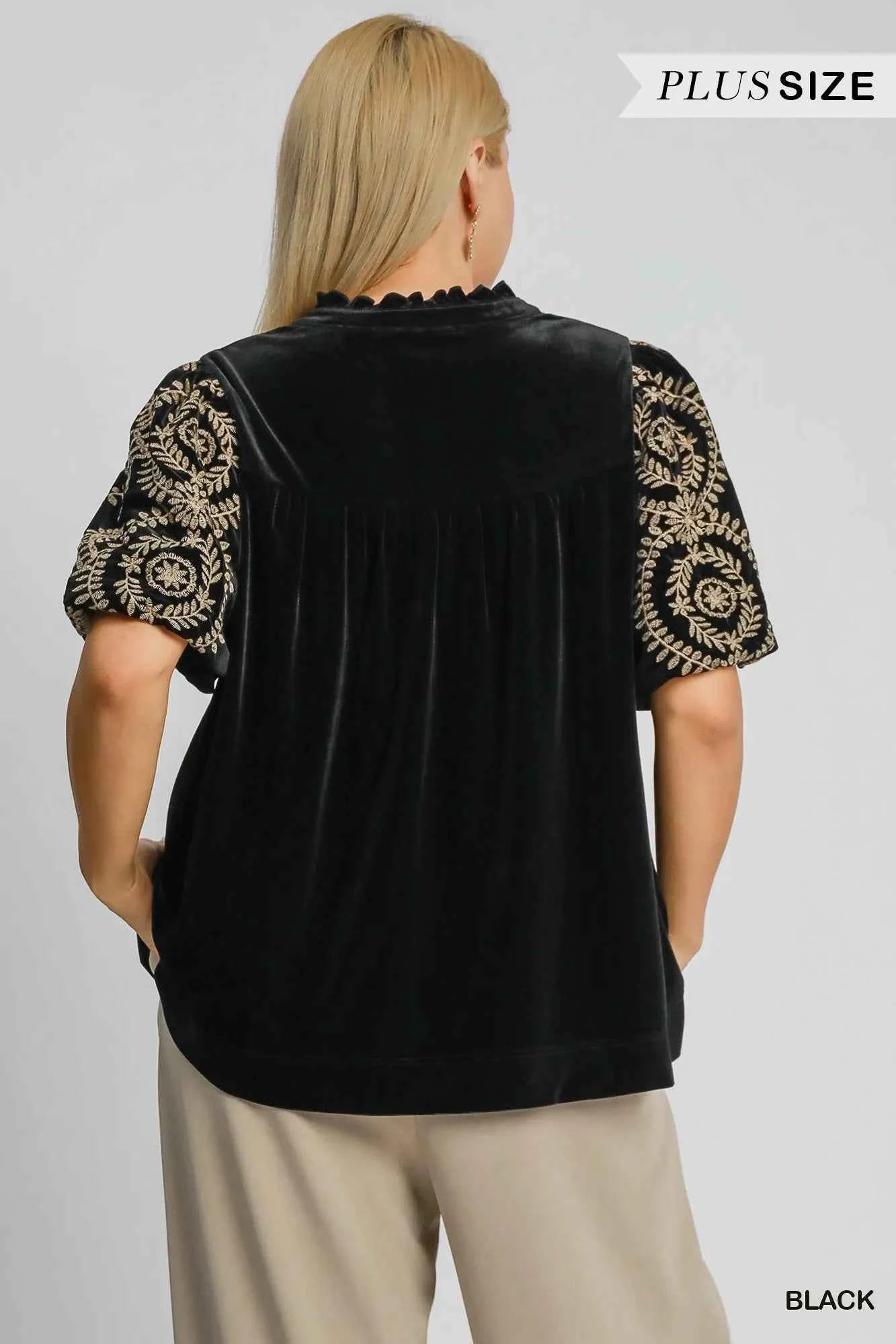 Umgee Full Size Velvet Embroidered Sleeve Blouse Plus Size db59a6b2-0252-4a03-bd89-dfa92b22eae5-Max-Origin