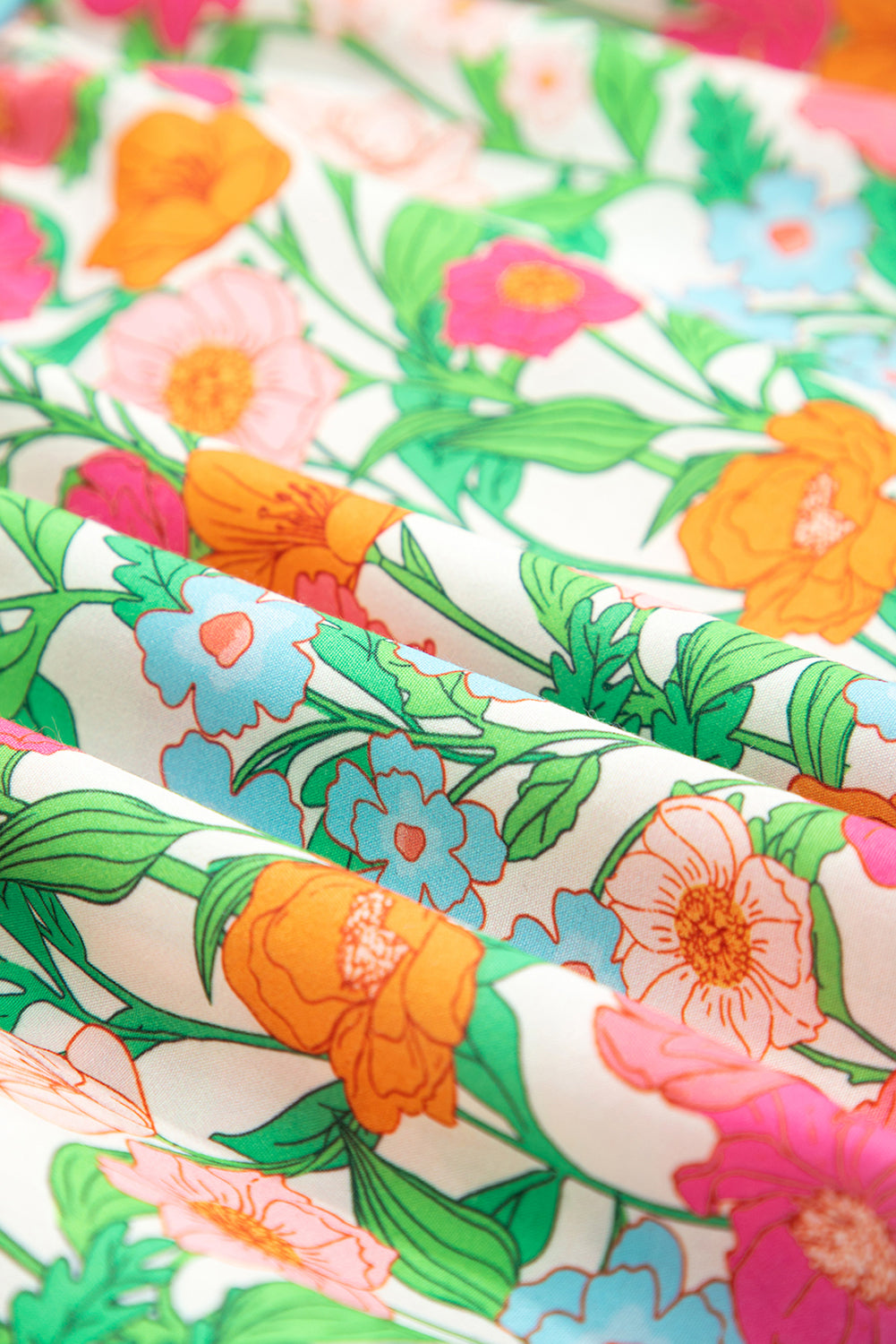 Green Floral Print Striped Trim Puff Sleeve Babydoll Blouse dba69431175bb4c5