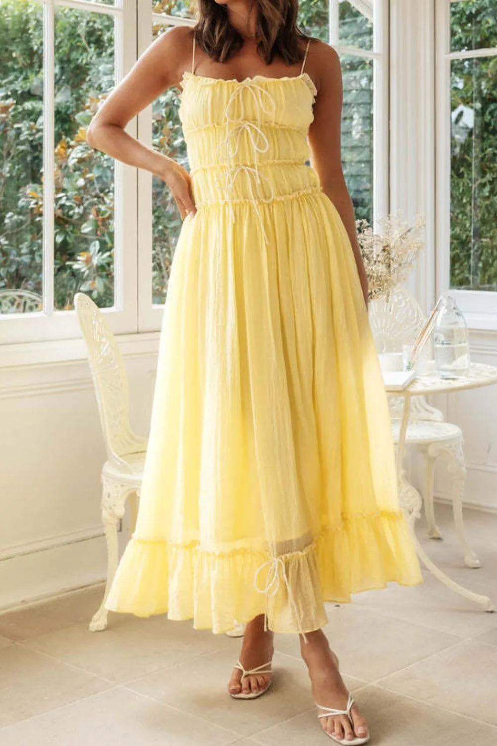 Frill Tied Front Midi Cami Dress Light Yellow dbe808ce-e419-44ad-bd6a-a2a135b72dfd-Max-Origin