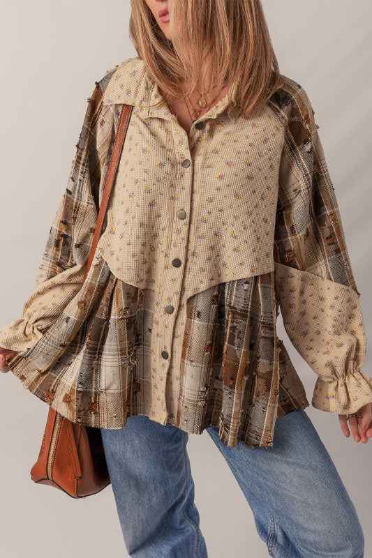 Boho Floral Plaid Patchwork Ruffle Sleeve Waffle S Ashleigh Blue dcb5f18f-406f-45f5-8e4b-3efe12e9d8f9