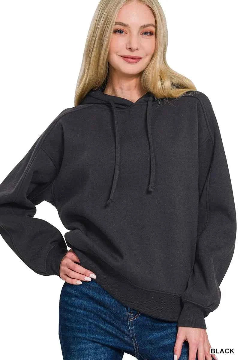 Zenana Drawstring Relaxed Fit Fleece Hoodie BLACK dcb626e9aeeb4f0cb4c7fce0350ae5eb-Max-Origin