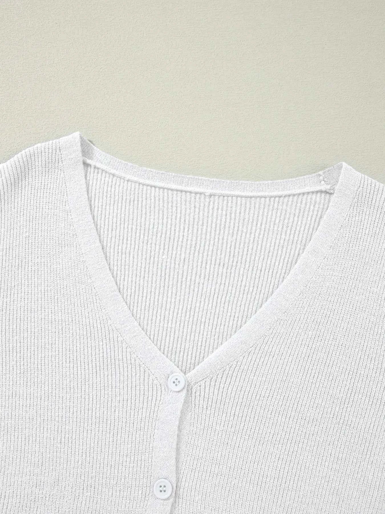 Ribbed Knit Button Front V Neck Cardigan dcd60352b8614768940f8f49c08a2065-Max-Origin