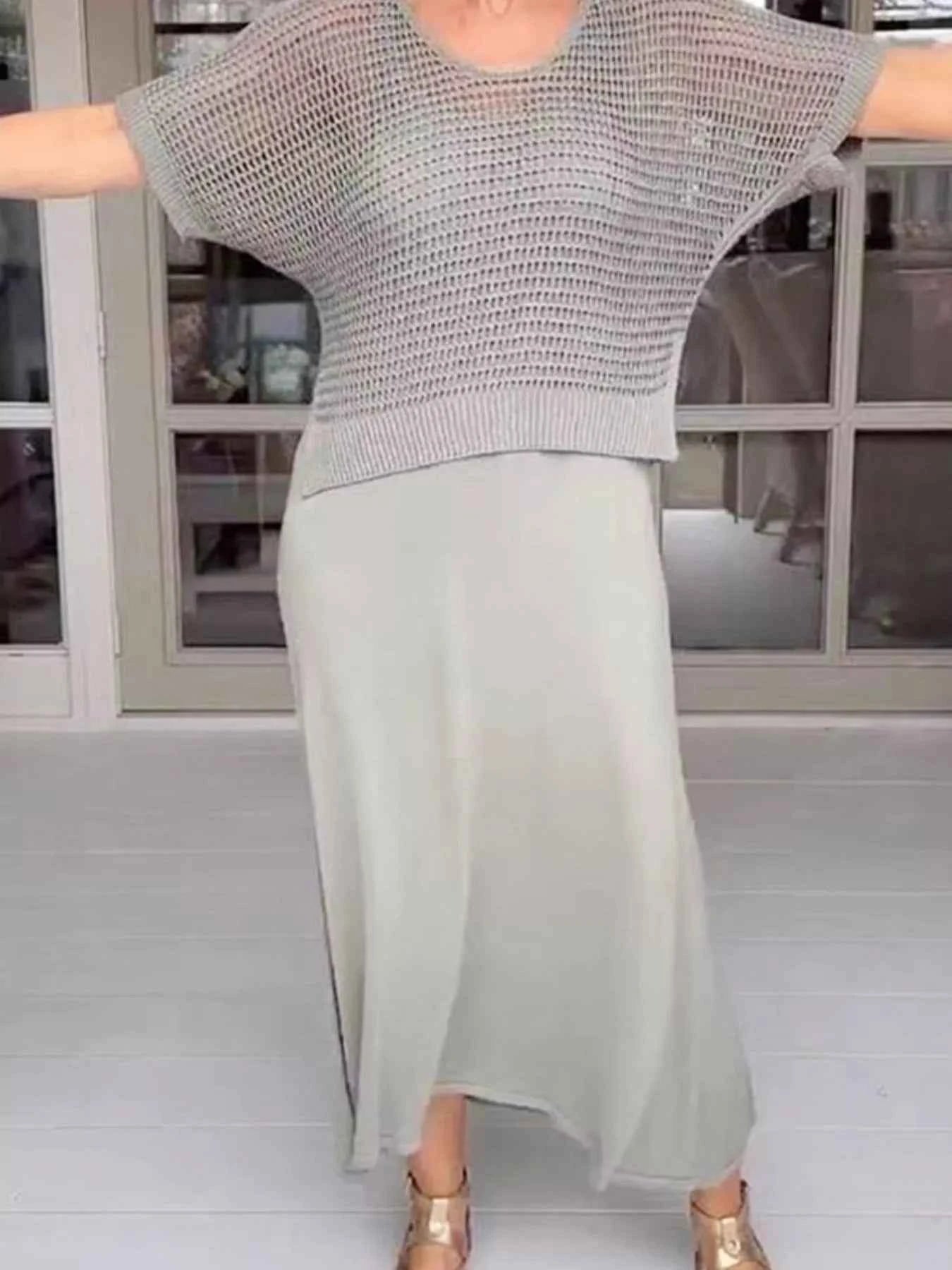 Full Size Openwork Knit Cover Up and Dress Set Plus Size dd4196c0-364a-4d54-8ab2-d10d5d054011-Max-Origin