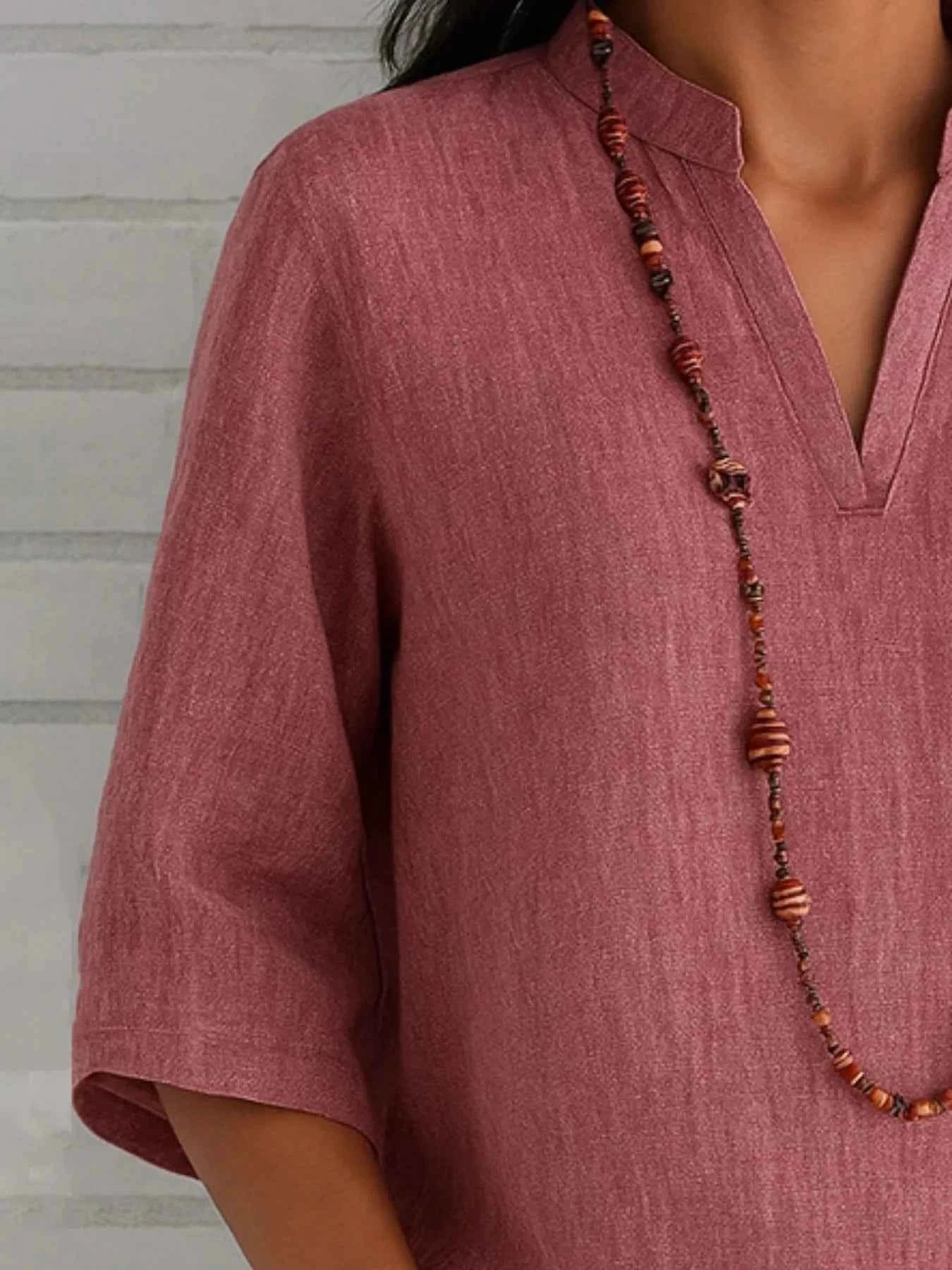 Full Size Notched Three-Quarter Sleeves Blouse Plus Size dd8325c2-55fc-4c02-8359-556cc2879ac1-Max-Origin