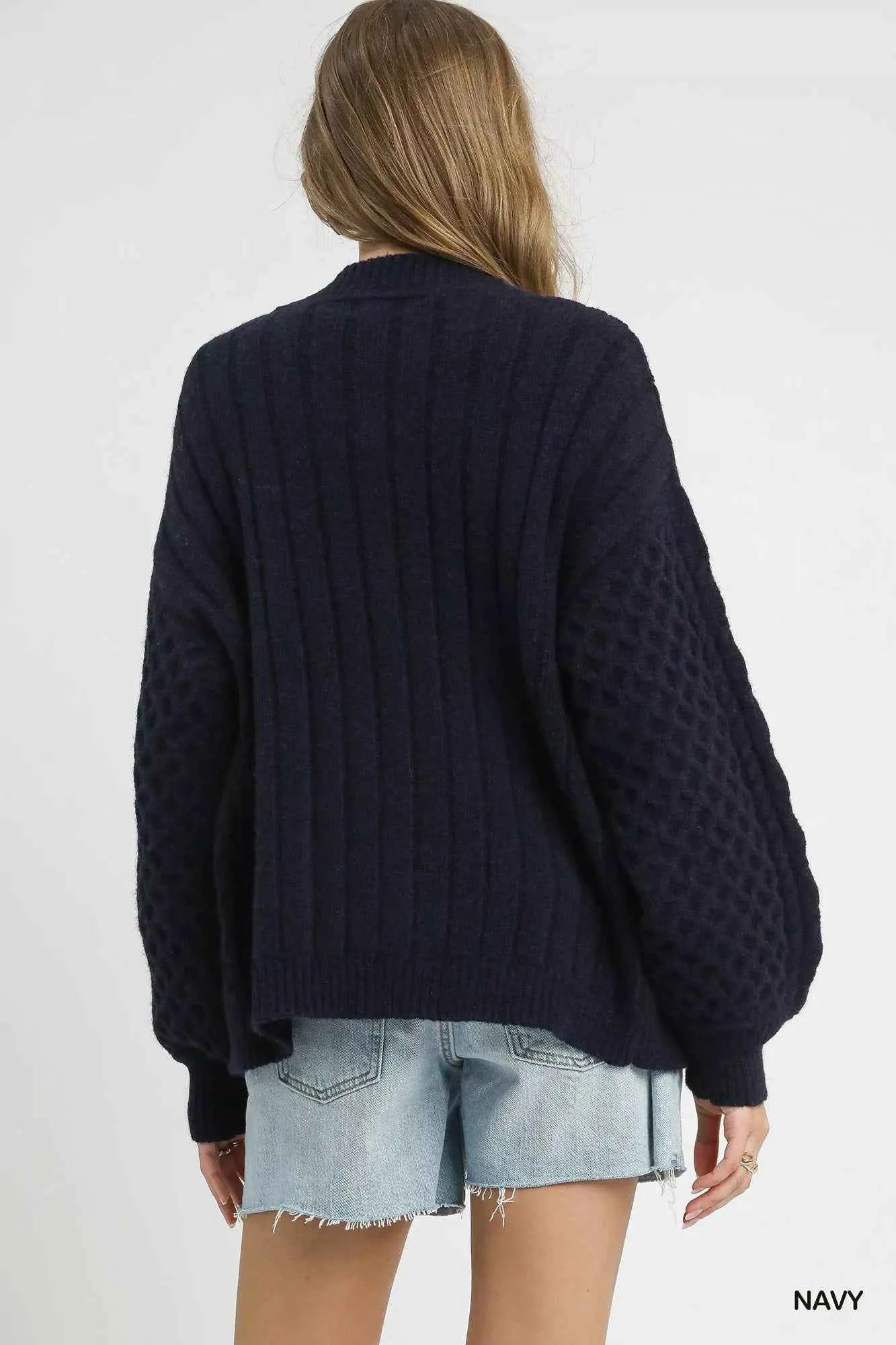 Umgee Cable Knit Pearl Button Cardigan de0401bd-819e-407b-b48b-e82aa5756b8d-Max-Origin