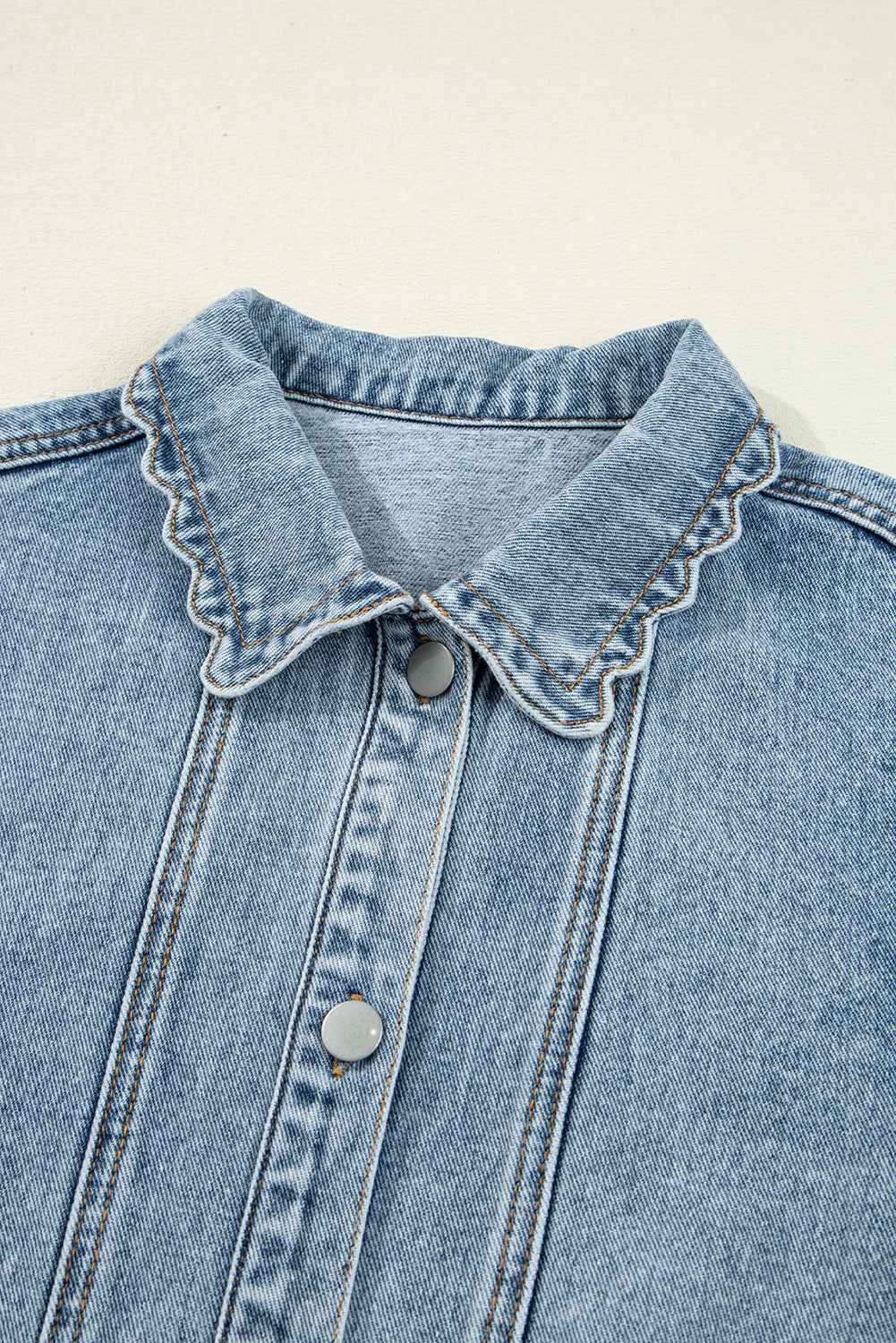 Myosotis Scallop Trim Collar Pocket Button Up Denim Jacket de0de7ad66c81ffc