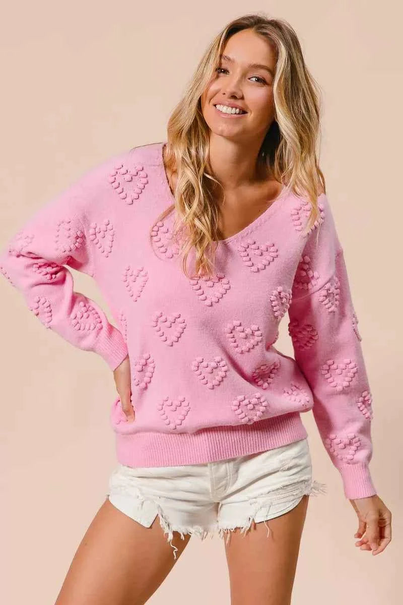 BiBi Valentines Heart Pompom V Neck Knit Top de4b5b779f2a4020935537a972a3dd64-Max-Origin