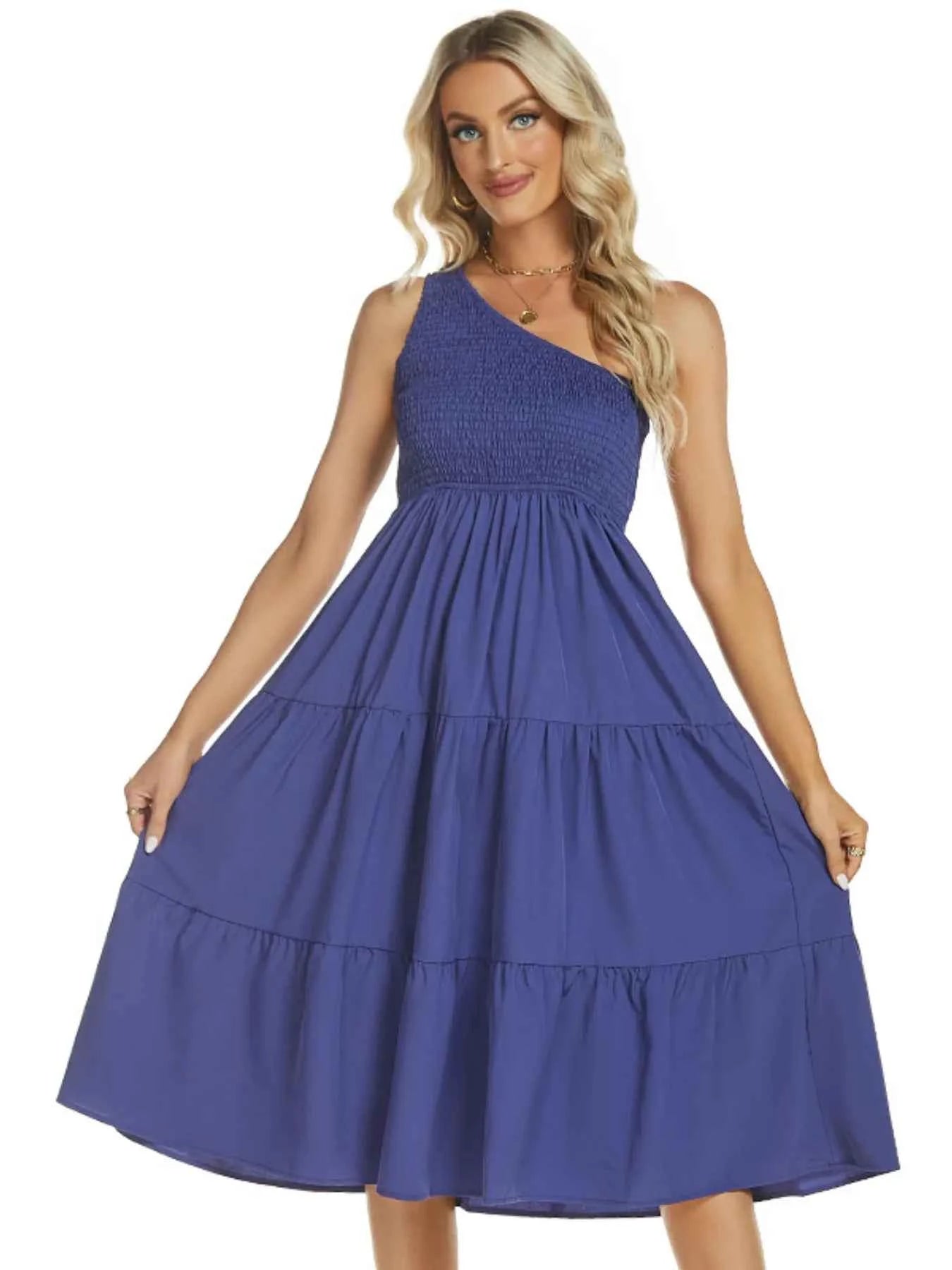 One-Shoulder Tiered Midi Dress with Smocked Bodice de5c8a2d-09de-4090-bb9c-a4ca313d0817-Max-Origin