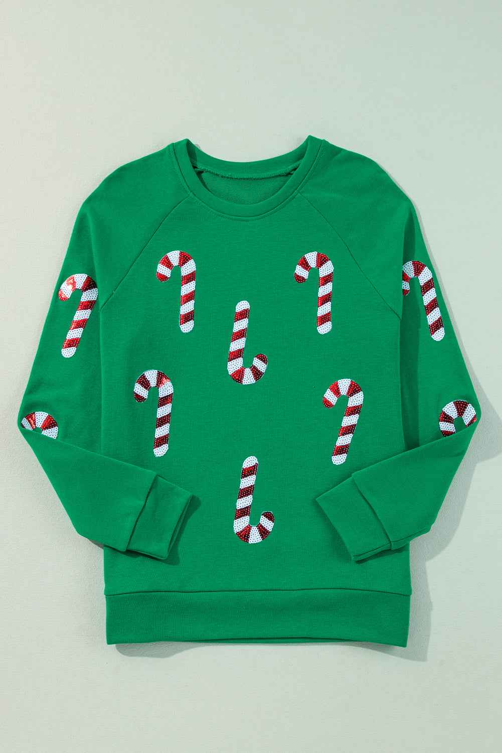 Green Christmas Candy Cane Graphic Sequins Patch Pullover Sweatshirt de85f5bb2126c38d