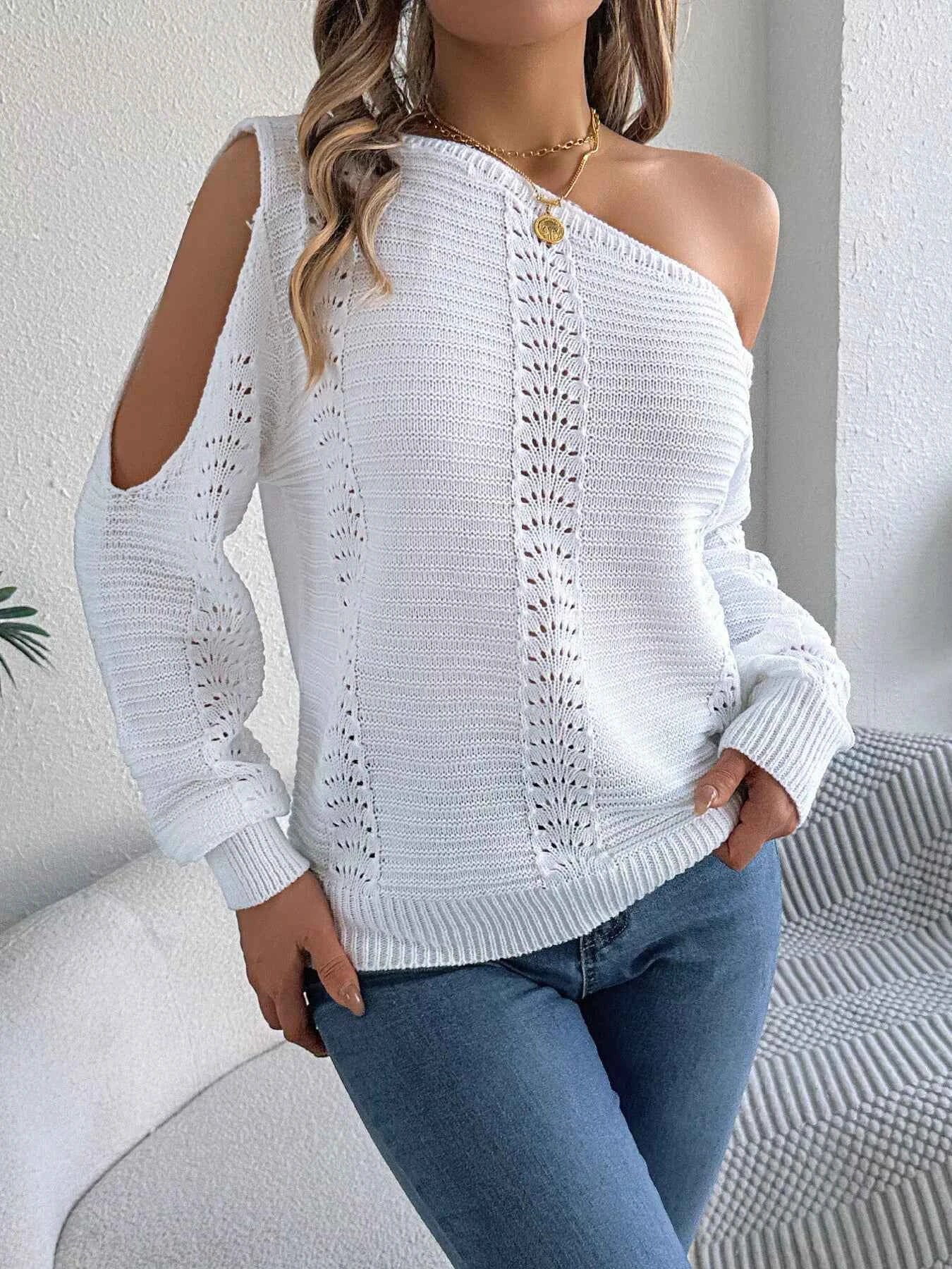 Openwork One Shoulder Cutout Long Sleeve Sweater deaa435cca8f41168553464b9cb59100-Max-Origin