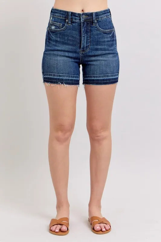 Judy Blue Full Size High Waist Tummy Control Destroy Release Hem Denim Shorts Plus Size df260e2a13c14a2e917cde7360477caf-Max-Origin