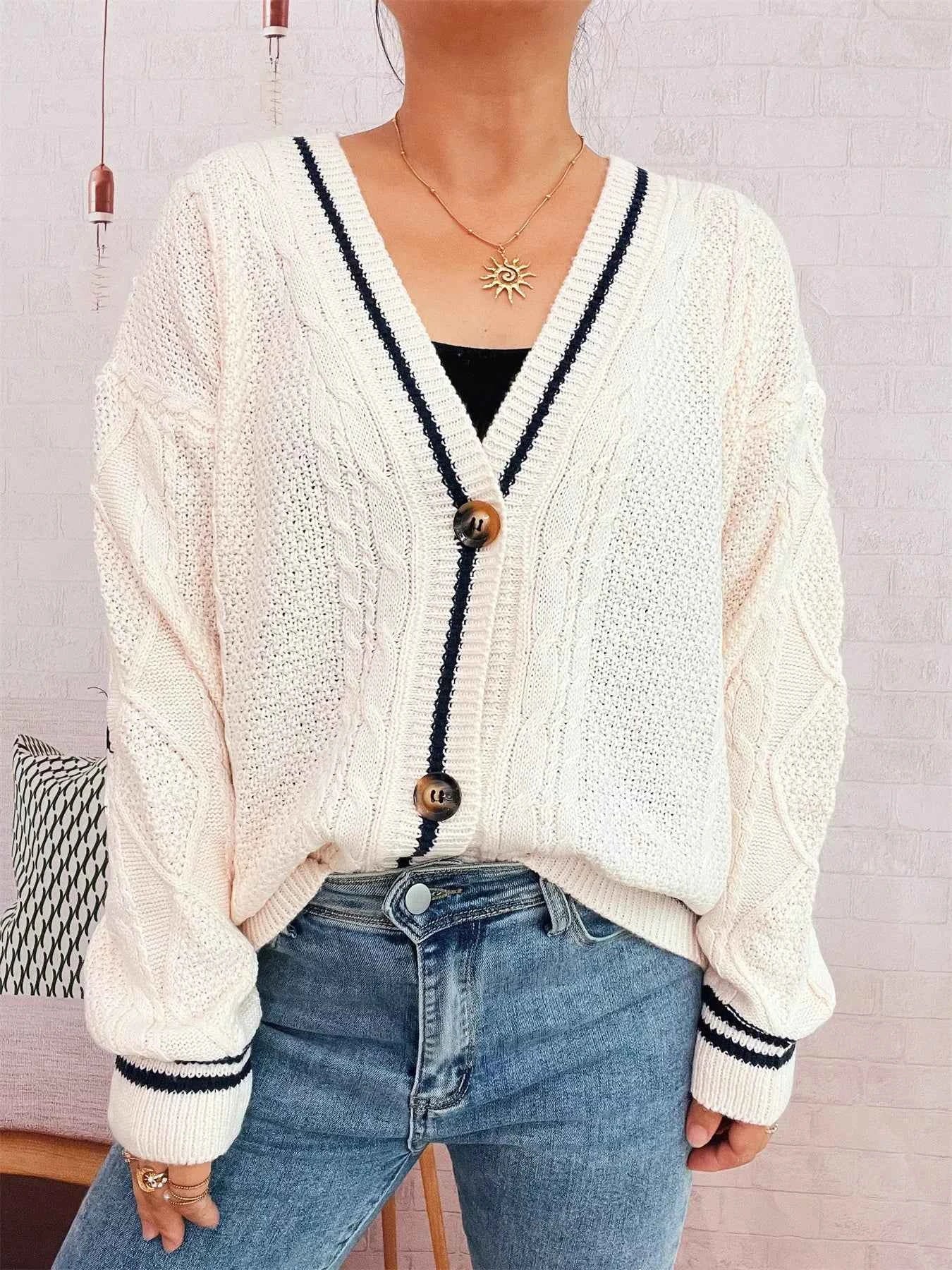 Star Pattern Button-Up Cardigan with Contrast Trim df491cac45744f4297055f7db0ce9f04-Max-Origin