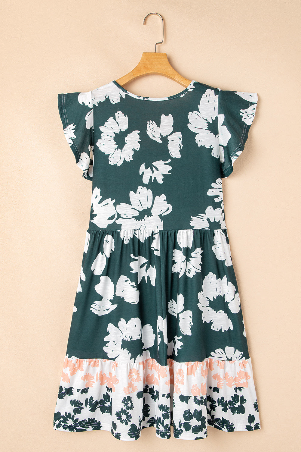 Dark Green Floral Print Ruffle Sleeve Empire Waist Mini Dress df4f64cd3e3998de
