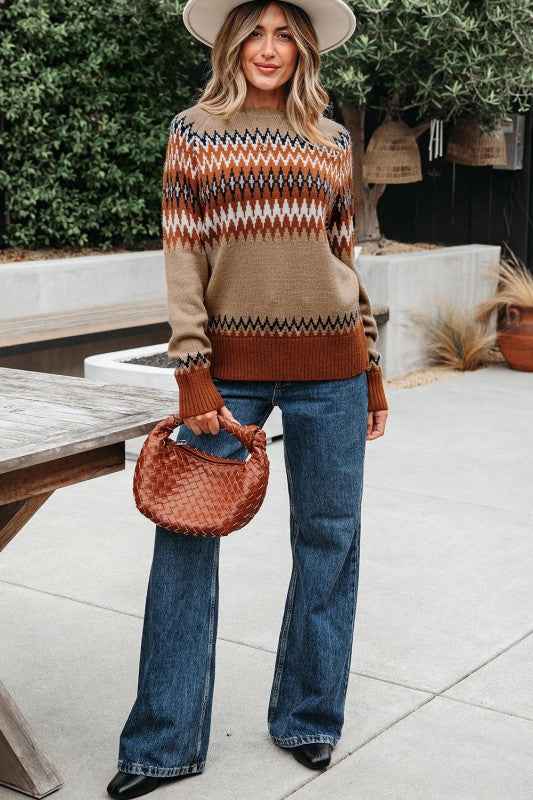 Western Aztec Geometric Colorblock Crewneck Sweate df516cfa-aa72-4e26-8e8e-4826178f4bdd