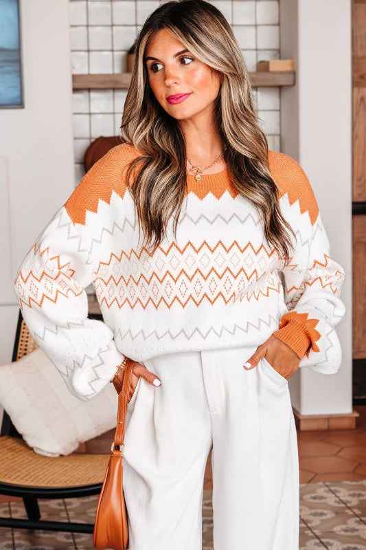 Geometric Zigzag Stripe Crewneck Pullover Sweater df802484-0bc2-41ea-bf3f-a2b212ab94ac