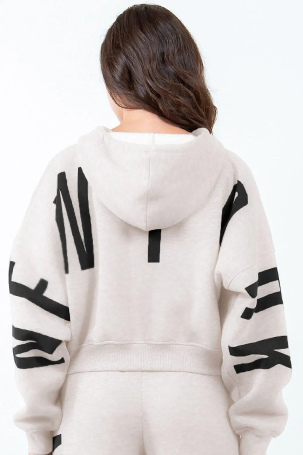 American Bazi Letter Graphic Long Sleeve Drawstring Cropped Hoodie ALMOND BLACK dfdd2c41-c98d-4a4b-a3a4-3e04a48fb9e6-Max
