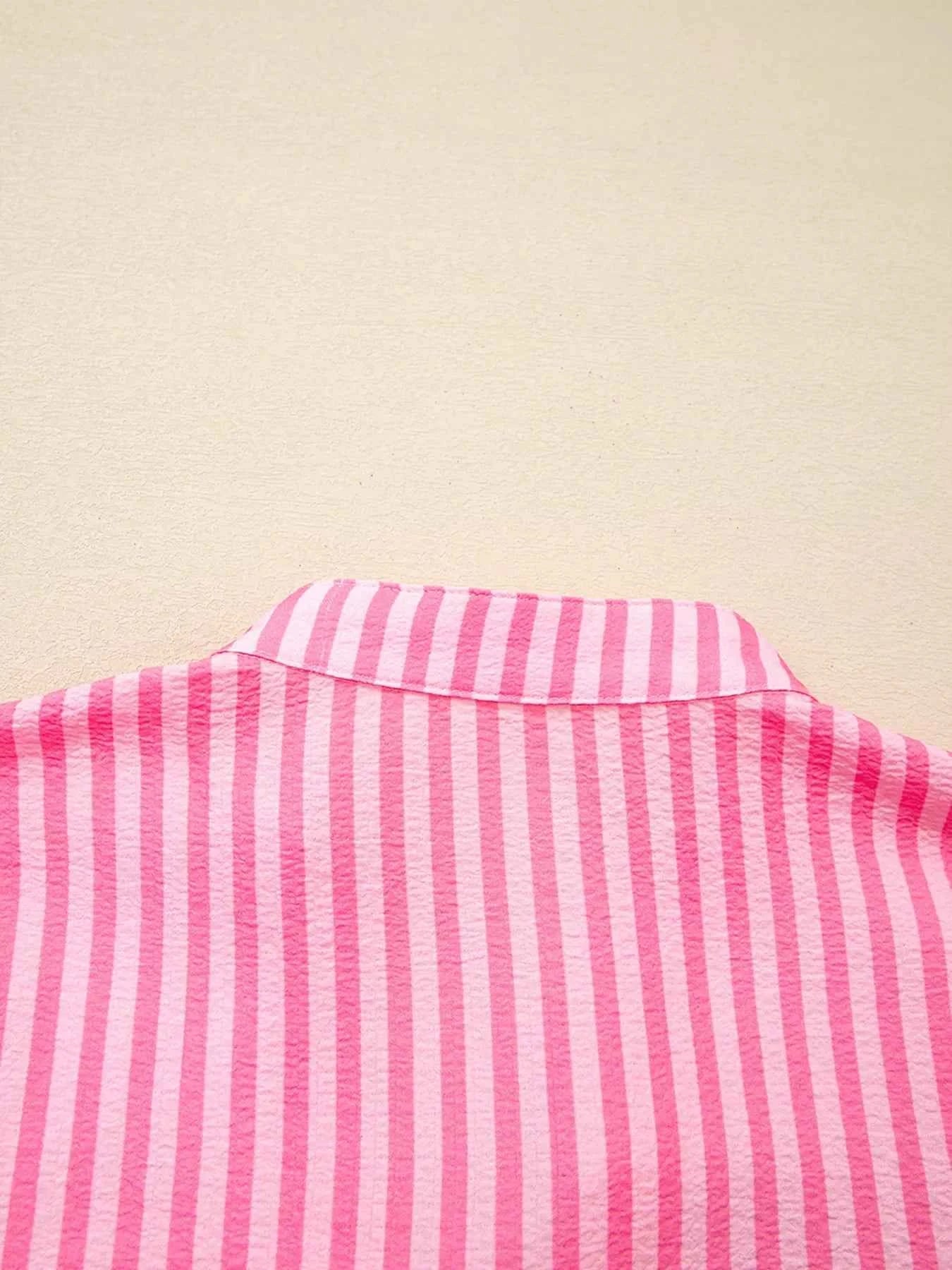 Stripe Flare Sleeve Half Placket Tiered Flowy Mini Dress e022f75b11b14acba8f9d10b5fca1e8a-Max-Origin