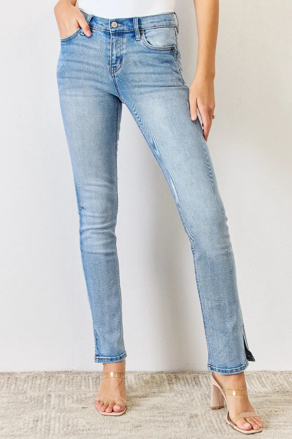 Kancan Full Size Mid Rise Y2K Slit Bootcut Jeans Medium e04f496e-a0b5-4005-bdf0-d93df66ad5e2-Max
