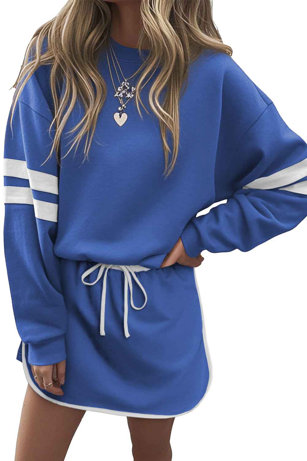 Evergreen Varsity Stripe Detail Drop Shoulder Pullover Mini Skort Set e0c4c1c26f980fcc