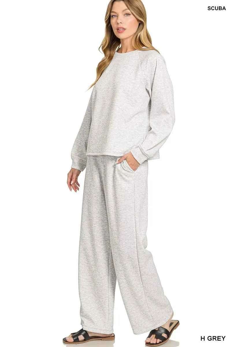 Zenana Scuba Crewneck Sweatshirt and Pants Set e121b7b4fc4047cd938aacf88952d9be-Max-Origin