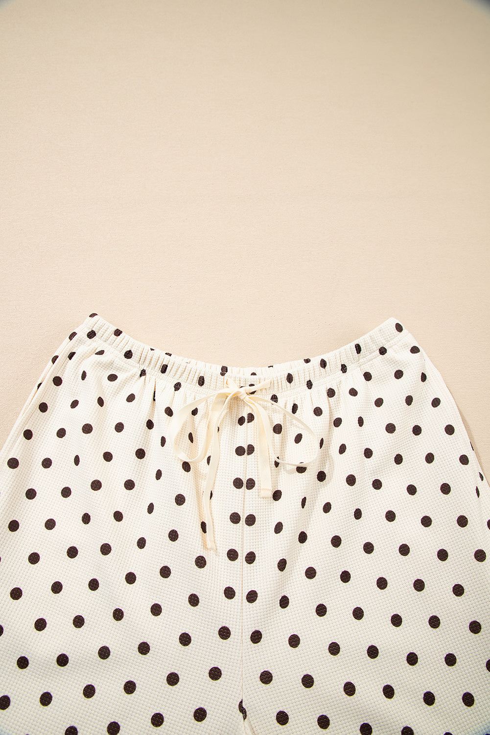 White Polka Dot Print Pullover Drawstring Jogger Pants Pajama Set e18f4ee4084f87ef