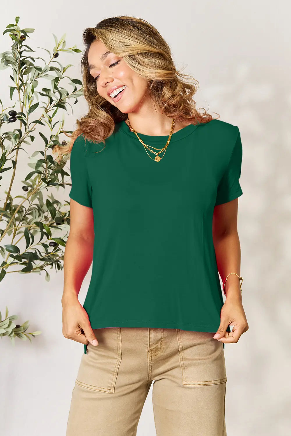 Basic Bae Full Size Round Neck Short Sleeve T-Shirt Plus Size Green e198d654845842d182c2650c61644906-Max
