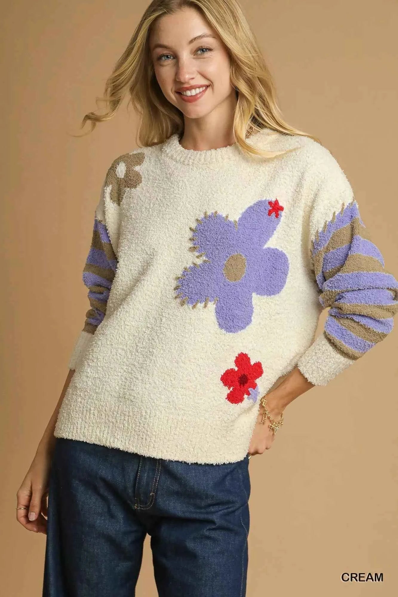Umgee Flower Jacquard Striped Long Sleeve Sweater e1a70c93-1e18-4cbd-b50c-c22c116b4922-Max-Origin