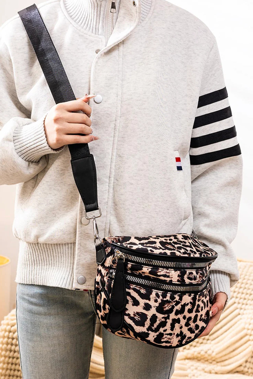 White Camouflage Print Double Zipper Crossbody Bag e1f540469b16f9f3